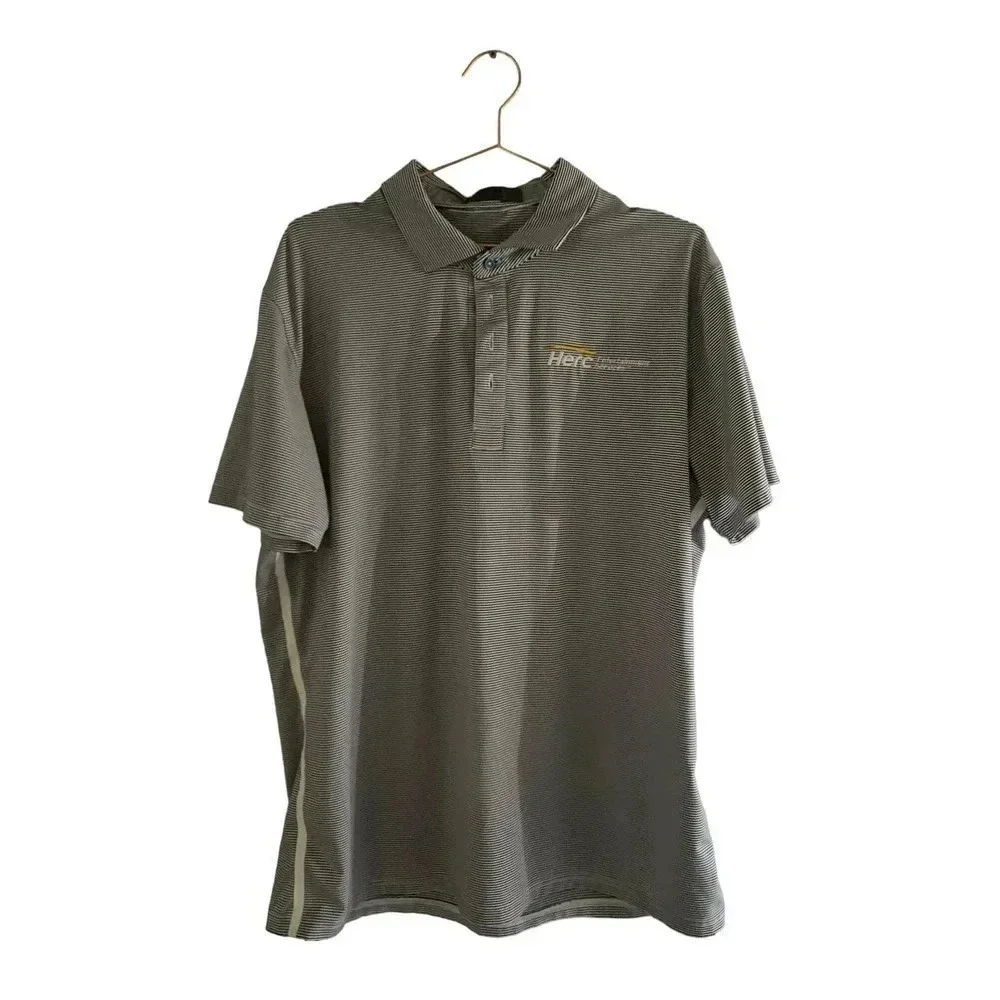 G/Fore Herc Entertainment Men's Gray Striped Short Sleeve Polo Shirt Size L